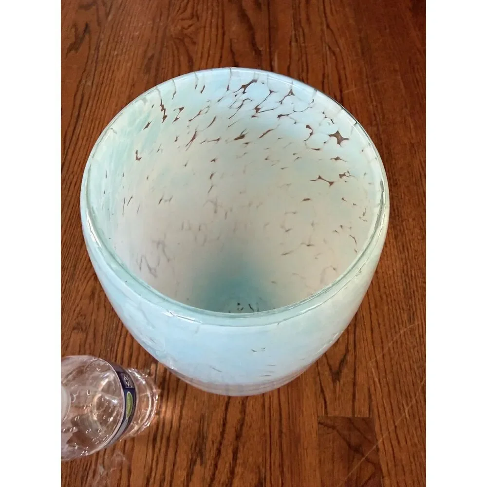 Stunning Light Blue Speckled Large Hand Blown Glass Vase